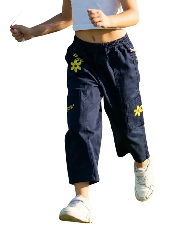 Girls_Organic_Cotton_Heavy_Weight_Twill_Ankle_Length_Flowers_Embroidered_Pant_Navy
