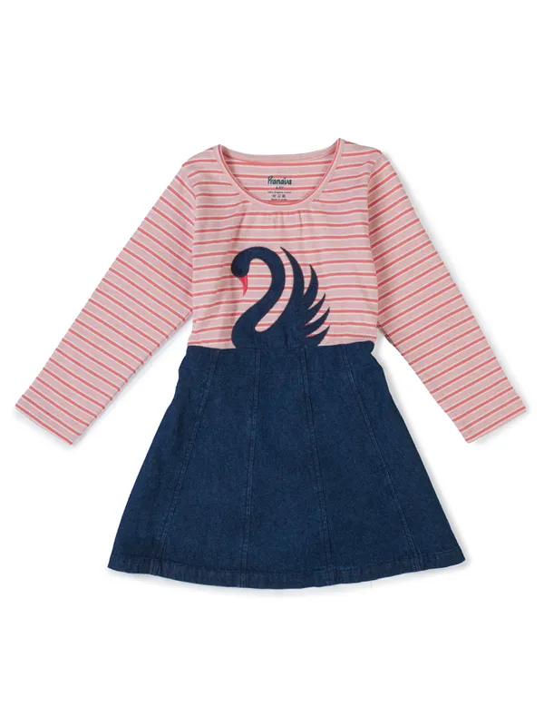 Organic_Cotton_Knits_And_Denim_Full_Sleeve_Swan_Glitter_Printed_Frock_Pink_And_Blue