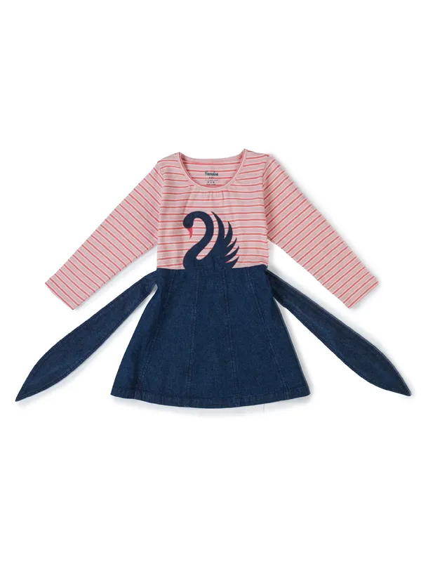 Organic_Cotton_Knits_And_Denim_Full_Sleeve_Swan_Glitter_Printed_Frock_Pink_And_Blue