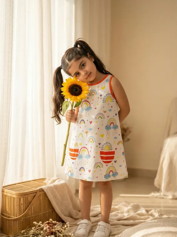 Girls_Organic_Cotton_Single_Jersey_Sleeveless_Rainbow_All_Over_Print_Dress_White