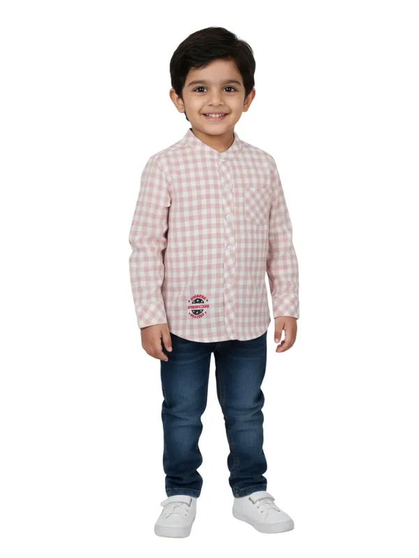 Organic_Cotton_Poplin_Full_Sleeves_Embroidered_Gingham_Check_Shirt_Rose_Pink