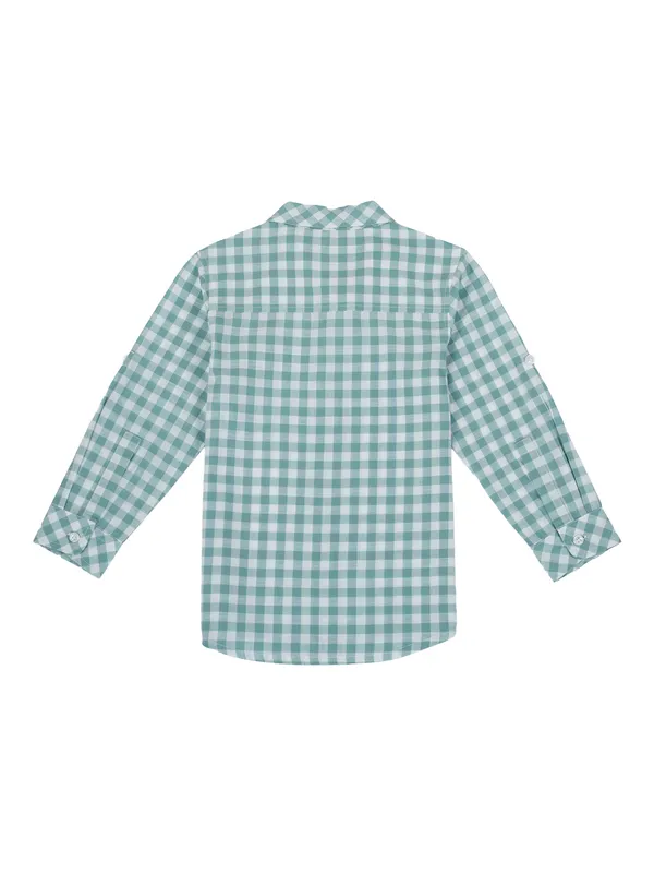 Organic_Cotton_Poplin_Full_Sleeves_Embroidered_Gingham_Check_Shirt_Green