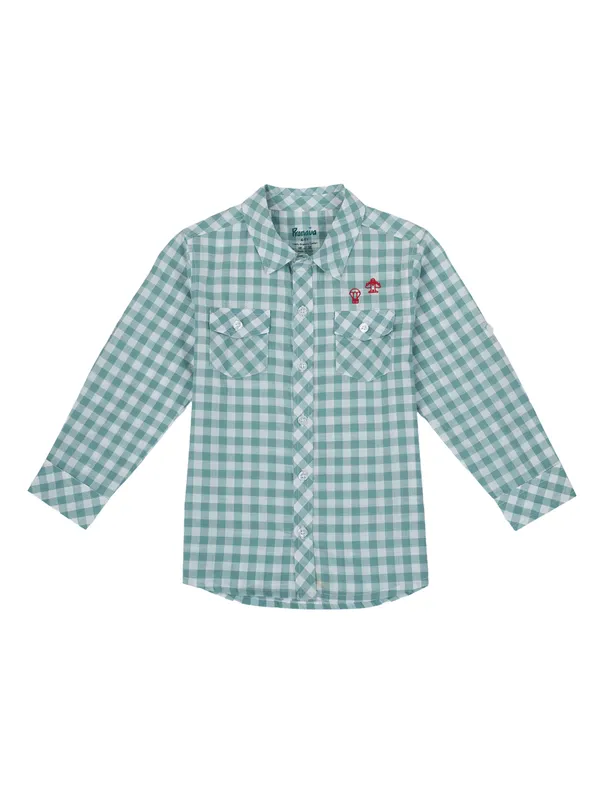 Organic_Cotton_Poplin_Full_Sleeves_Embroidered_Gingham_Check_Shirt_Green