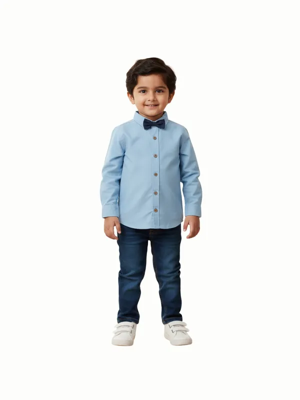 Organic_Cotton_Poplin_Full_Sleeves_Shirt_With_Bowtie_Tide_Blue