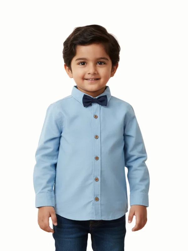 Organic_Cotton_Poplin_Full_Sleeves_Shirt_With_Bowtie_Tide_Blue