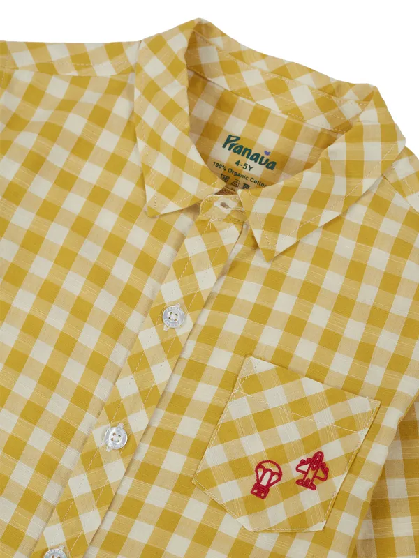 Organic_Cotton_Poplin_Full_Sleeves_Embroidery_On_The_Pocket_Checkered_Shirt_Yellow