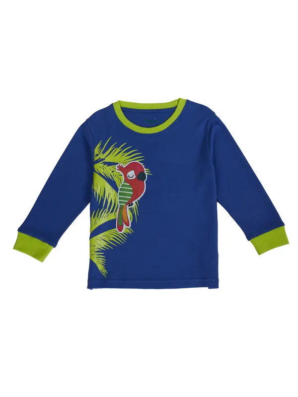 Organic_Cotton_Interlock_Full_Sleeves_Tropical_Print_With_Parrot_Applique_T_Shirt_Blue_Tang