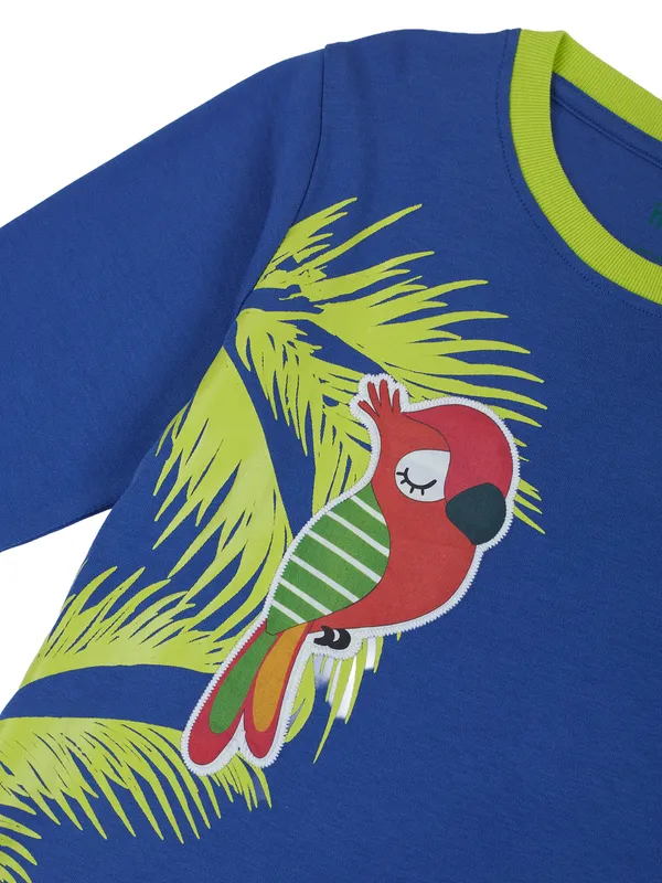 Organic_Cotton_Interlock_Full_Sleeves_Tropical_Print_With_Parrot_Applique_T_Shirt_Blue_Tang
