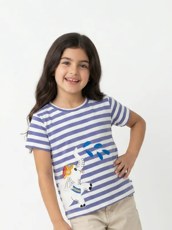 Girls_Organic_Cotton_Interlock_Short_Sleeve_Stripe_And_Elephant_Print_Top_Gold