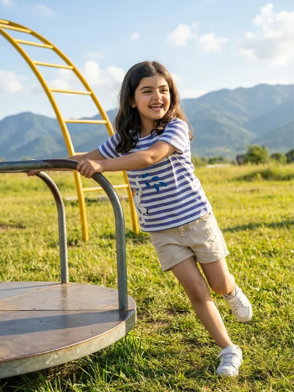 Girls_Organic_Cotton_Interlock_Short_Sleeve_Stripe_And_Elephant_Print_Top_Gold