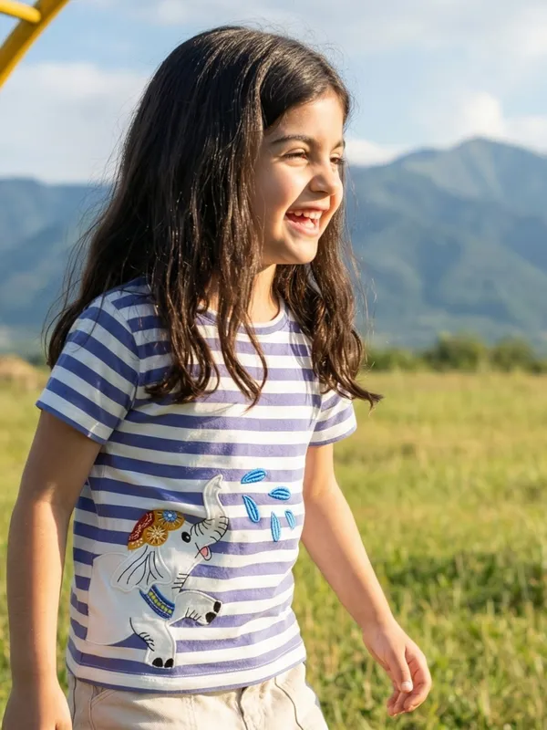 Girls_Organic_Cotton_Interlock_Short_Sleeve_Stripe_And_Elephant_Print_Top_Gold