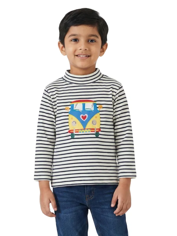 Organic_Cotton_Knits_Full_Sleeve_Bright_And_Colourful_Van_Applique_Striped_T_Shirt_Navy_And_White