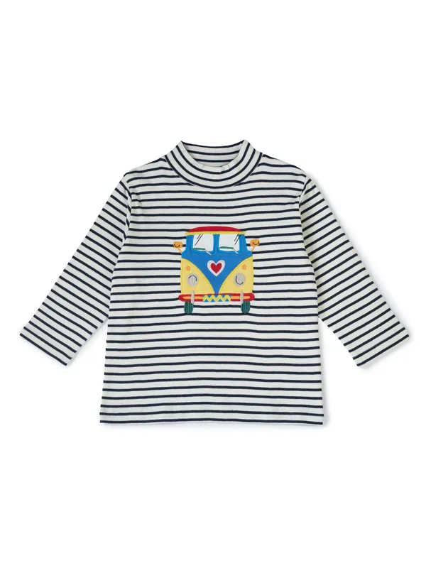 Organic_Cotton_Knits_Full_Sleeve_Bright_And_Colourful_Van_Applique_Striped_T_Shirt_Navy_And_White
