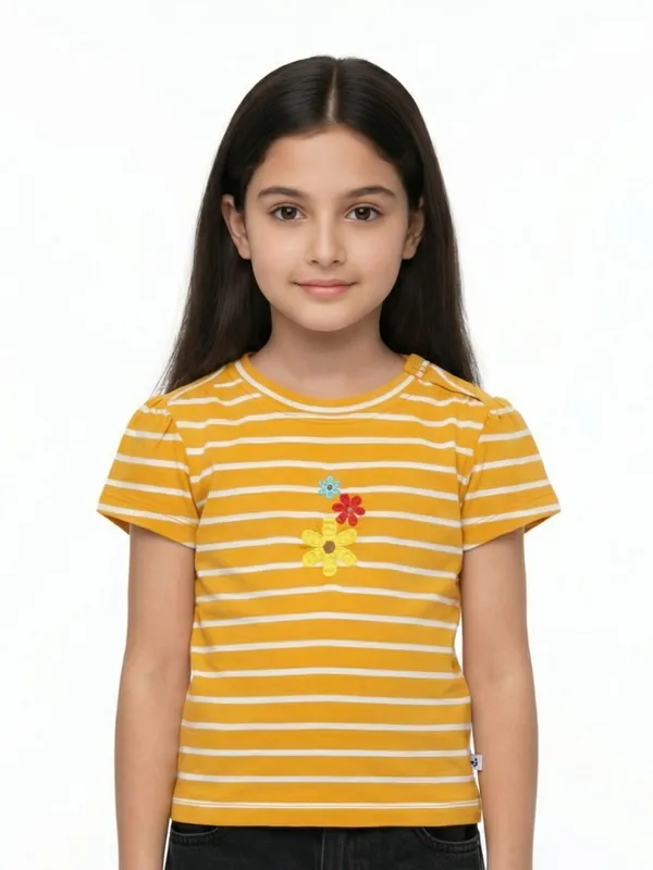 Girls_Organic_Cotton_Interlock_Short_Sleeve_Flowers_Applique_Top_Yellow