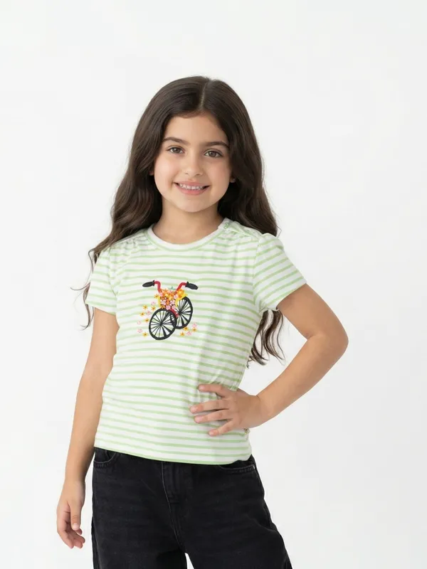 Girls_Organic_Cotton_Interlock_Short_Sleeve_Bicycle_Applique_Top_Green