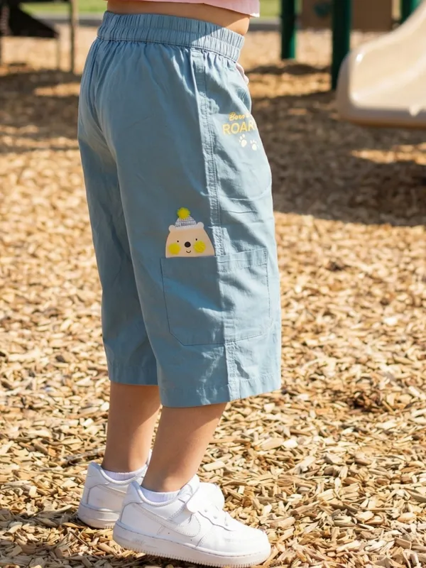 Girls_Organic_Cotton_Poplin_Ankle_Length_Teddy_And_Text_Print_Pant_Blue