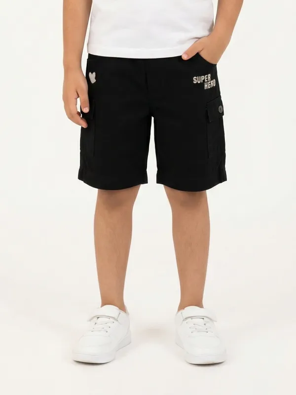 Boys_Organic_Cotton_Ripstop_Knee_Length_Embroidered_Shorts_Black