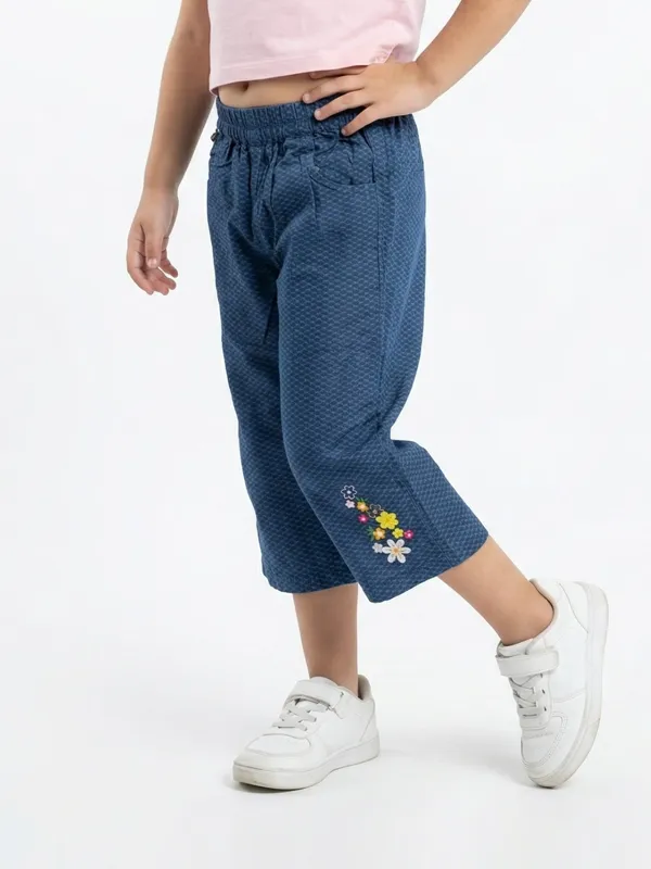 Girls_Organic_Cotton_Poplin_Modal_Ankle_Length_Flowers_Embroidered_And_Applique_Pant_Blue