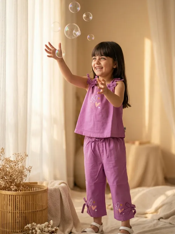 Girls_Organic_Cotton_Cambric_Sleevless_Hearts_Glitter_Print_Baby_Camisole_And_Pant_Set_Voilet