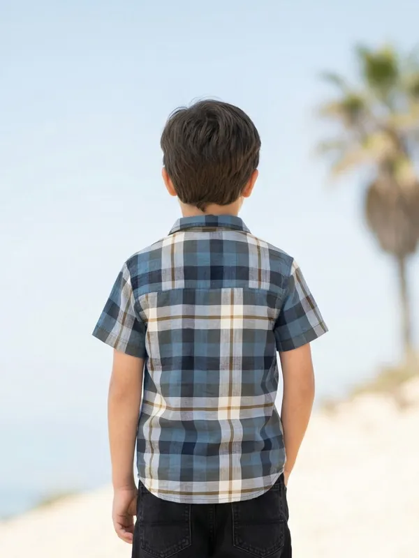 Boys_Organic_Cotton_Checks_Short_Sleev_Solid_Shirt_Blue