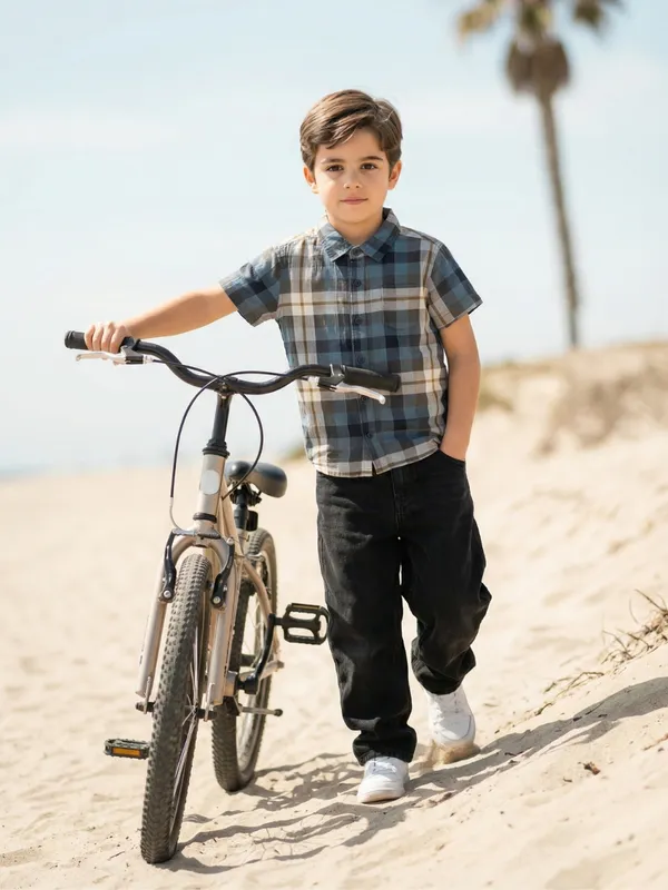 Boys_Organic_Cotton_Checks_Short_Sleev_Solid_Shirt_Blue