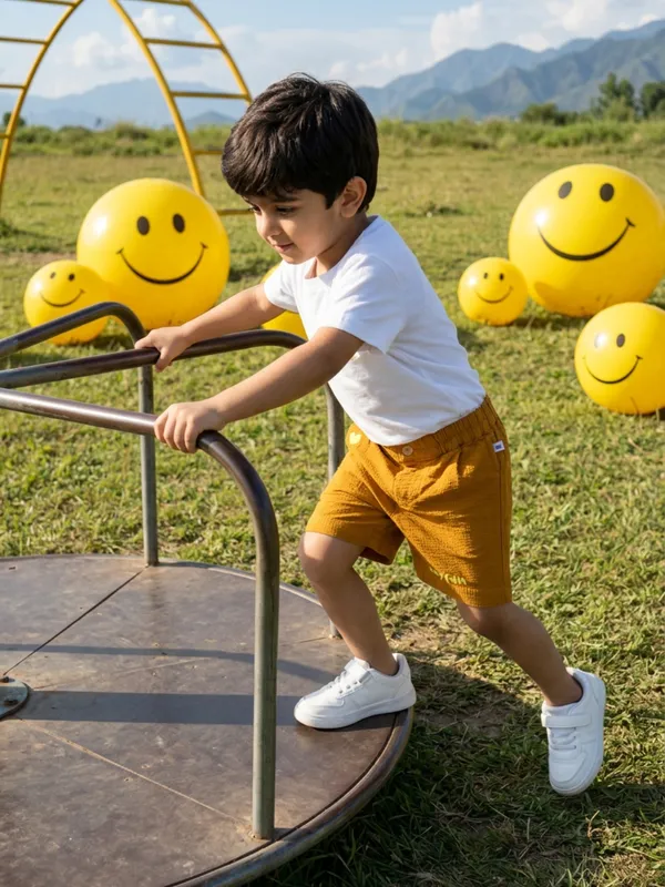 Boys_Organic_Cotton_Dobby_Knee_Length_My_Fun_Embroidered_Shorts_Gold