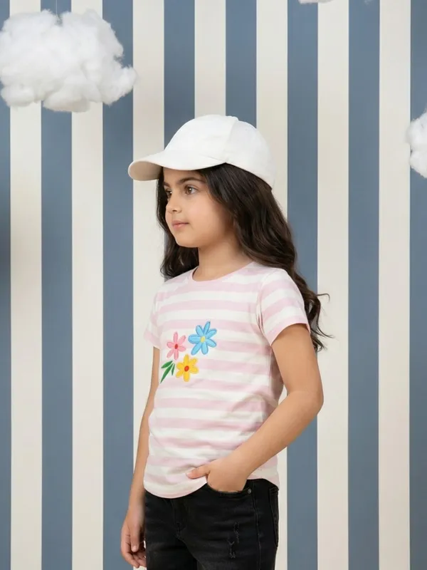 Girls_Organic_Cotton_Single_Jersey_Short_Sleev_Flower_Embroidered_Top_Pink