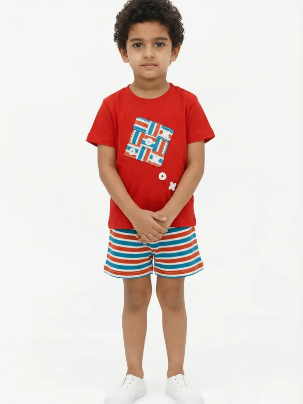 Boys_Organic_Cotton_Single_Jersey_Short_Sleeve_Xo_Game_Applique_T_Shirt_And_Shorts_Set_Red