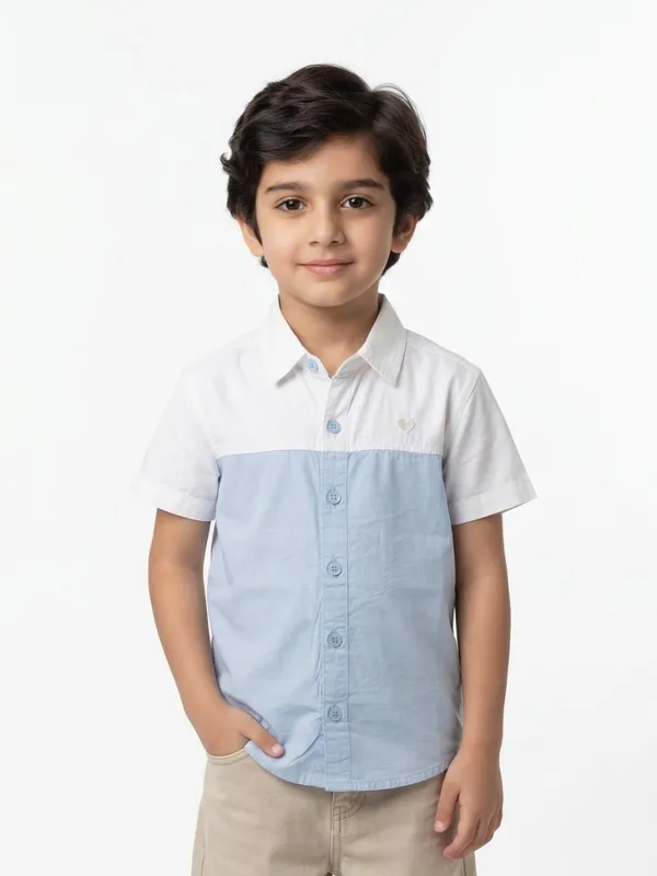 Boys_Organic_Cotton_Poplin_Short_Sleeve_Heart_Logo_Applique_Shirt_Blue