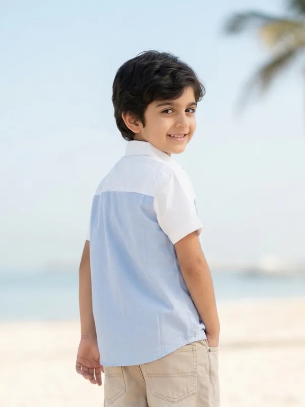 Boys_Organic_Cotton_Poplin_Short_Sleeve_Heart_Logo_Applique_Shirt_Blue