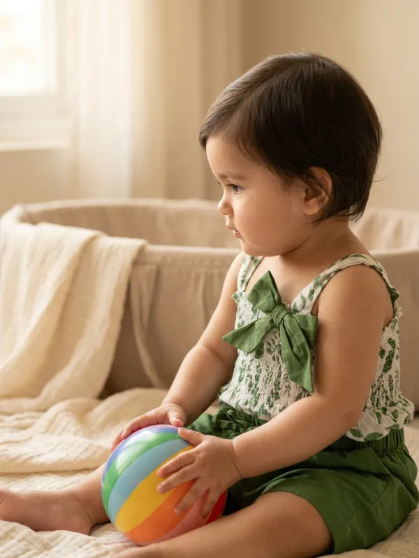 Girls_Organic_Cotton_Cambric_Sleevless_Leaf_Print_Top_And_Shorts_Set_Green