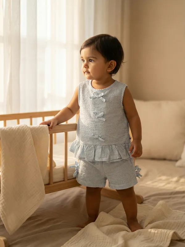 Girls_Organic_Cotton_Seer_Sucker_Sleevless_Striped_Top_And_Shorts_Set_Blue