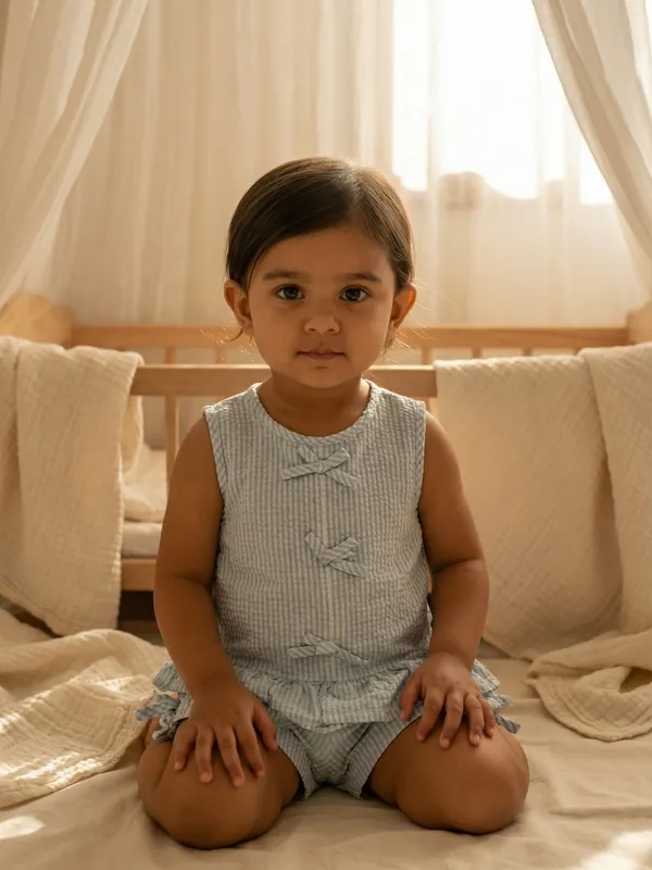 Girls_Organic_Cotton_Seer_Sucker_Sleevless_Striped_Top_And_Shorts_Set_Blue