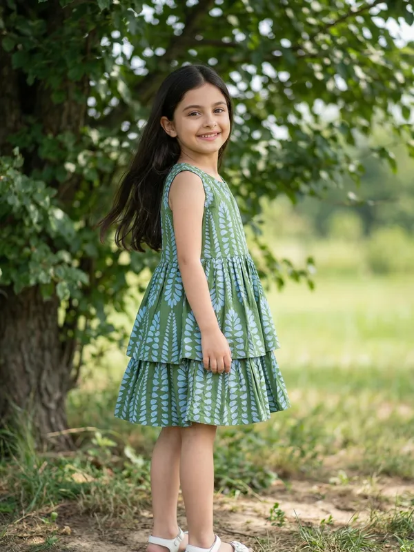 Girls_Organic_Cotton_Poplin_Sleevless_All_Over_Print_Dress_Green