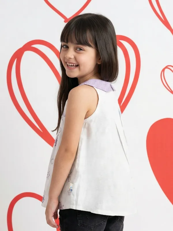 Girls_Organic_Cotton_Dobby_Sleevless_Sealife_Outline_Embroidered_And_Checks_Top_White