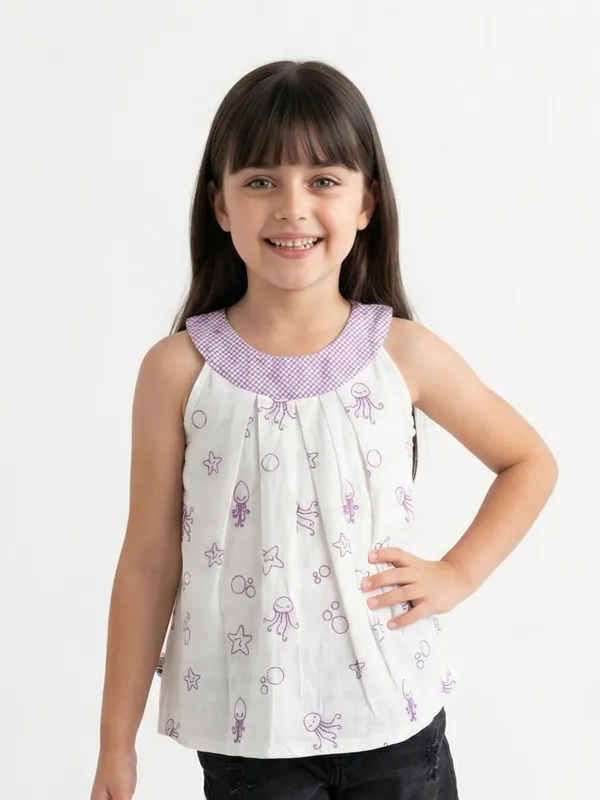 Girls_Organic_Cotton_Dobby_Sleevless_Sealife_Outline_Embroidered_And_Checks_Top_White