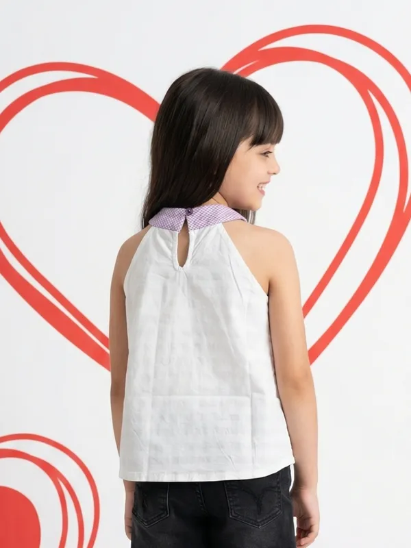 Girls_Organic_Cotton_Dobby_Sleevless_Sealife_Outline_Embroidered_And_Checks_Top_White