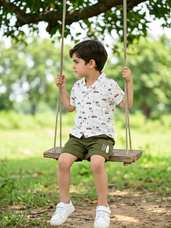 Boys_Organic_Cotton_Poplin_Short_Sleeve_Surfing_All_Over_Print_Shirt_And_Shorts_Set_White_And_Green