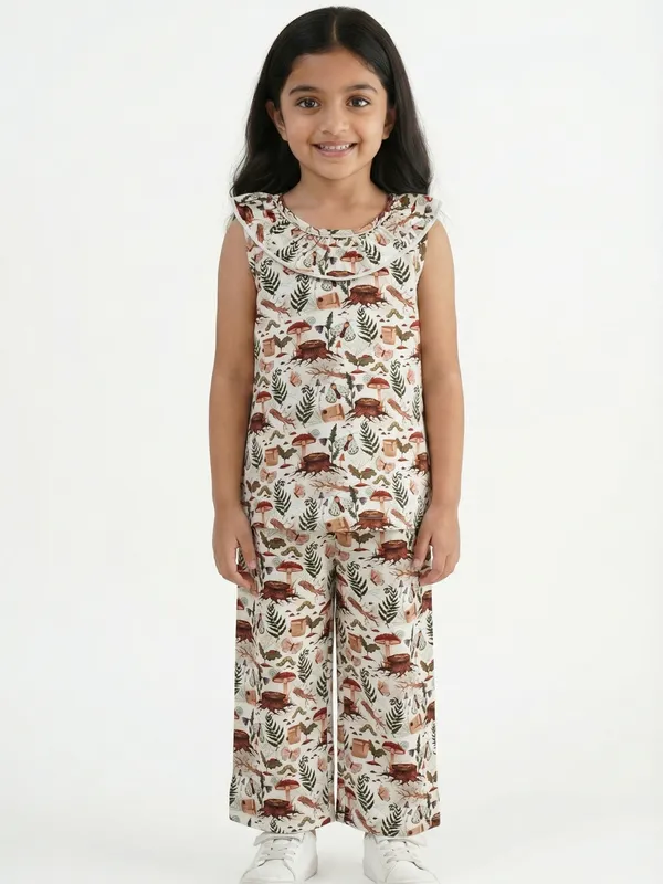 Girls_Organic_Cotton_Single_Jersey_Sleevless_All_Over_Print_Top_And_Gathered_Shorts_White_And_Green