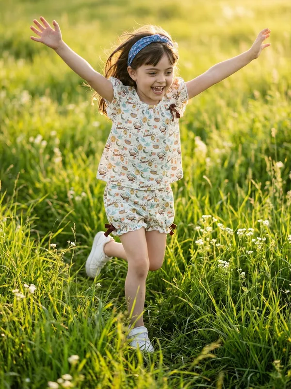 Girls_Organic_Cotton_Single_Jersey_Sleevless_All_Over_Print_Top_And_Gathered_Shorts_White_And_Green