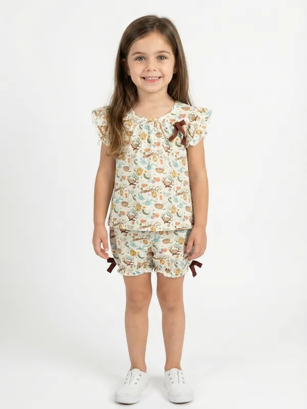 Girls_Organic_Cotton_Single_Jersey_Sleevless_All_Over_Print_Top_And_Gathered_Shorts_White_And_Green