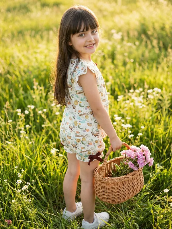 Girls_Organic_Cotton_Single_Jersey_Sleevless_All_Over_Print_Top_And_Gathered_Shorts_White_And_Green
