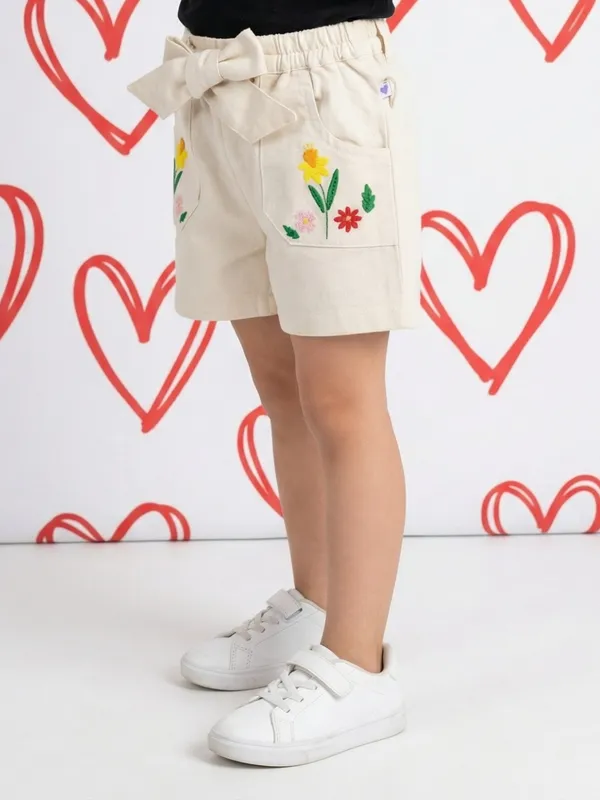 Girls_Organic_Cotton_Drill_Knee_Length_Floral_Embroidered_Pocket_Shorts_Beige