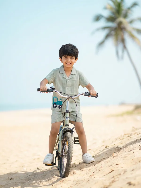 Boys_Organic_Cotton_Woven_Short_Sleeve_Vehical_Embroidered_Applique_Shirt_And_Shorts_Set_Green