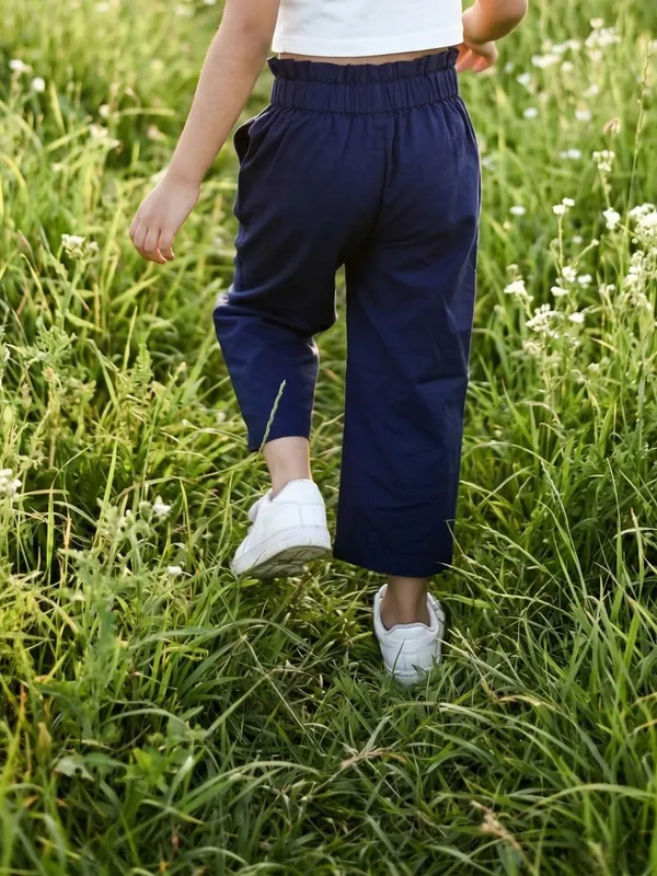 Girls_Organic_Cotton_Crape_Ankle_Length_Flowers_Embroidered_Pant_Navy_Blue