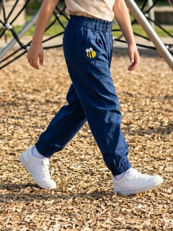 Unisex_Organic_Cotton_Poplin_Full_Length_Bee_Embroidered_Pant_Blue