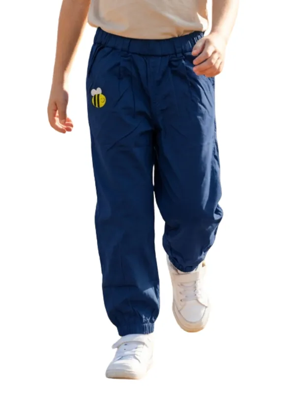 Unisex_Organic_Cotton_Poplin_Full_Length_Bee_Embroidered_Pant_Blue