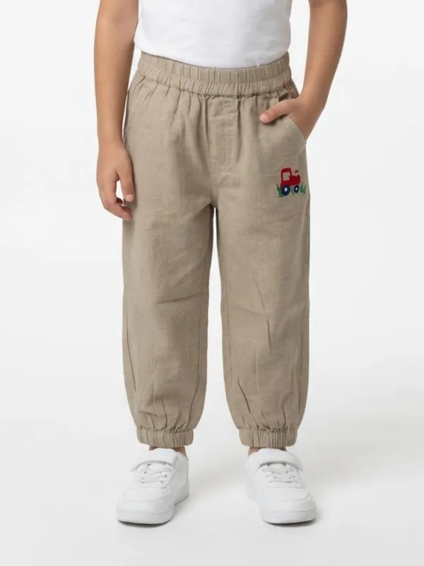 Unisex_Organic_Cotton_Chambray_Full_Length_Small_Tractor_Embroidered_Pant_Khaki