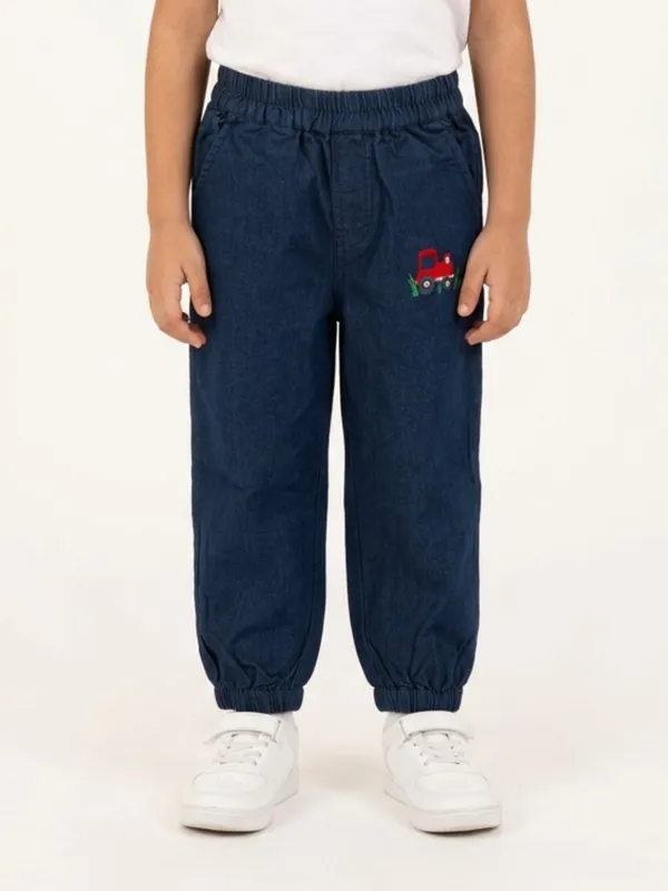 Unisex_Organic_Cotton_Chambray_Full_Length_Racket_Embroidered_Pant_Blue