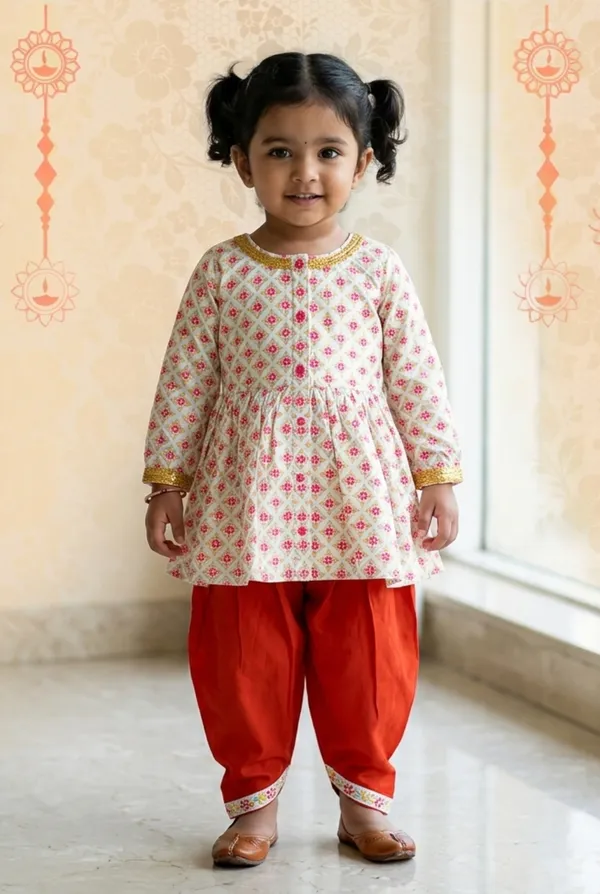 Girls_Organic_Cotton_Ethnic_Printed_Top_&_Salwar-White_&_Red
